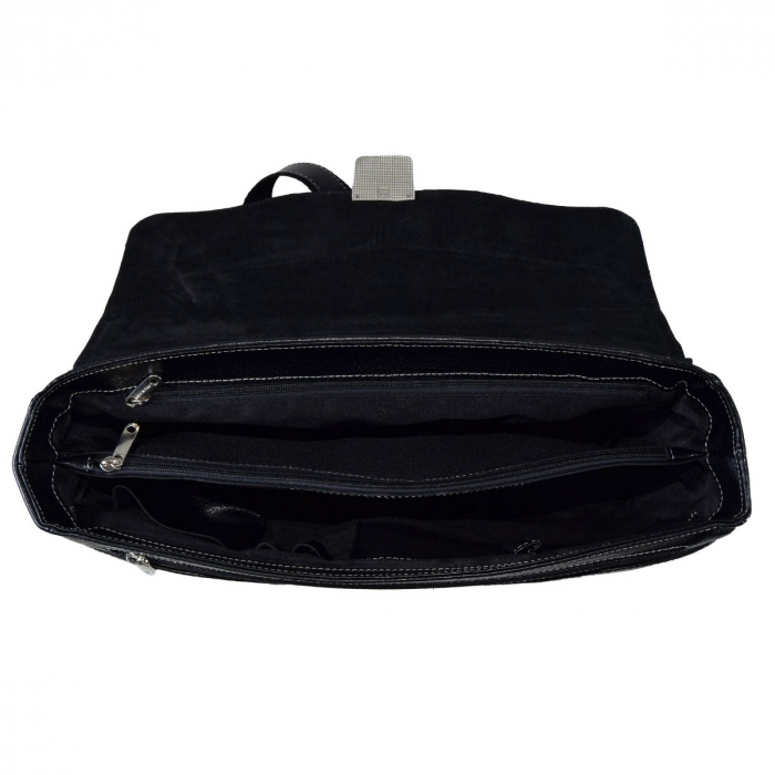 Geanta tip servieta pentru laptop de 14 inch, din piele naturala moale, model 41, Negru mat [6]