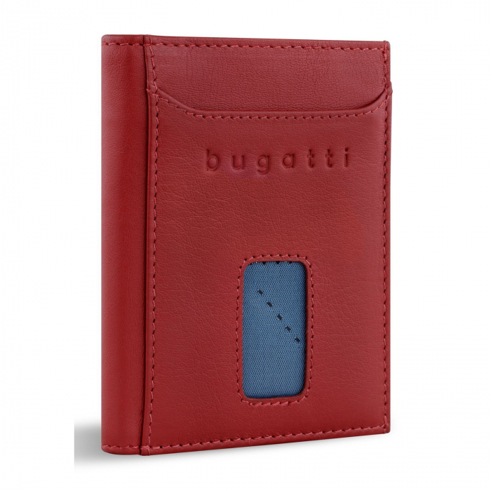 Mini portofel pentru carduri, piele naturala, bugatti seria Secure Slim, 491480R01, Rosu [1]
