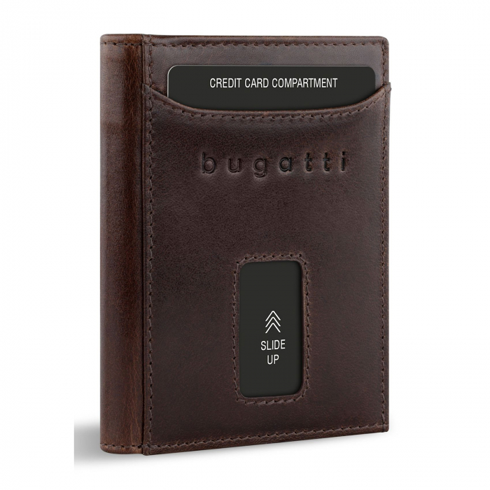 Mini portofel pentru carduri, piele naturala, bugatti seria Secure Slim, 491480R02, Maro [4]