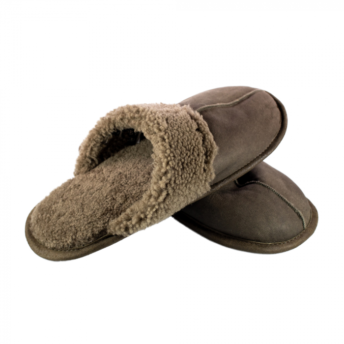 Papuci de casa din blana naturala de miel, confortabila, model pentru barbati, Kaki [4]