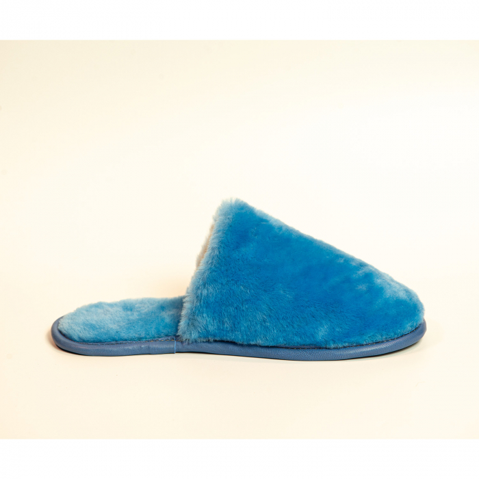 Papuci de casa din blana naturala de miel, confortabila, model unisex, Albastru [2]