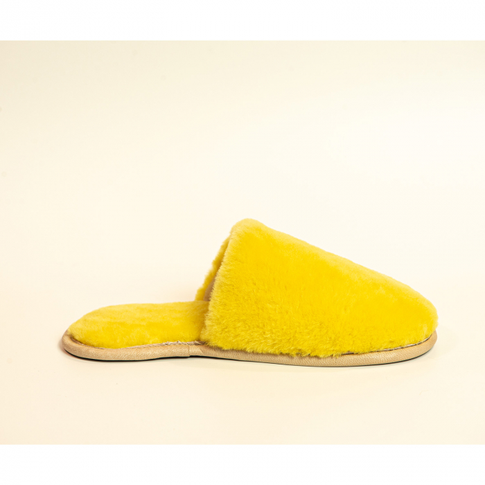 Papuci de casa din blana naturala de miel, confortabila, model unisex, Galben [2]