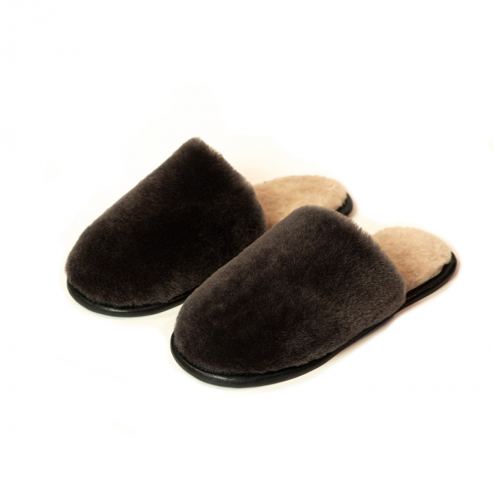 Papuci de casa din blana naturala de miel, confortabila, model unisex, Maro [2]
