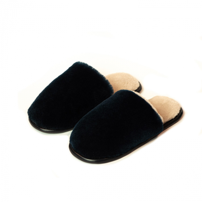 Papuci de casa din blana naturala de miel, confortabila, model unisex, Negru [3]