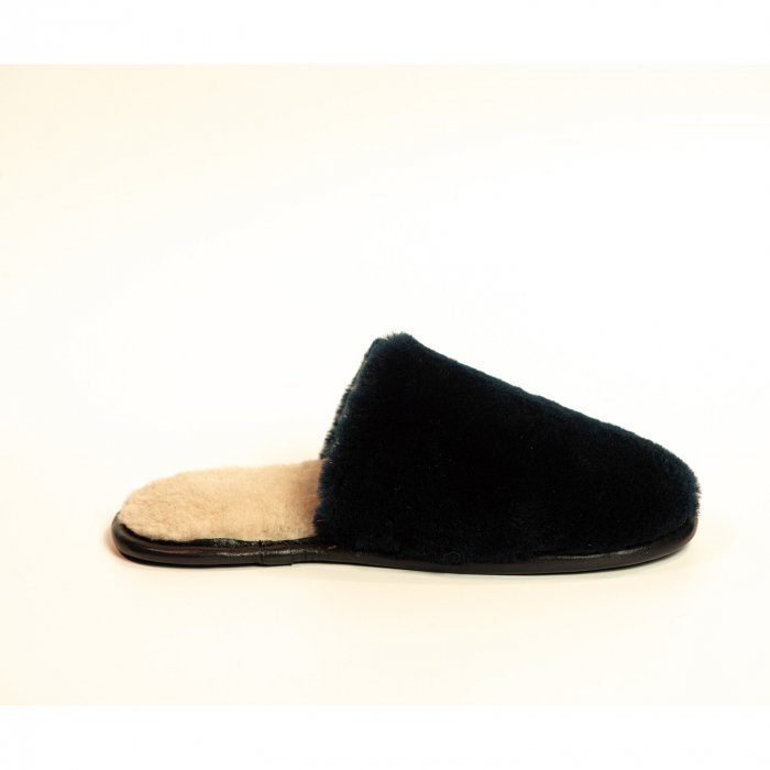 Papuci de casa din blana naturala de miel, confortabila, model unisex, Negru [2]