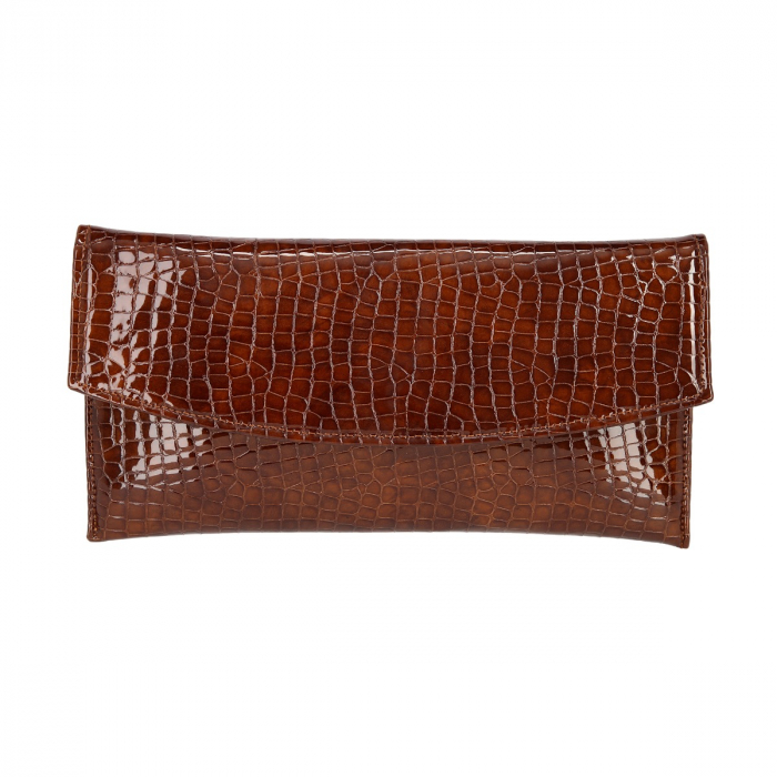 Plic de ocazie maro caramel din piele croco lac [2]