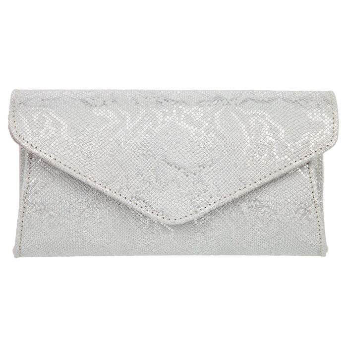 Plic elegant din piele naturala argintiu texturat, model 08 [2]