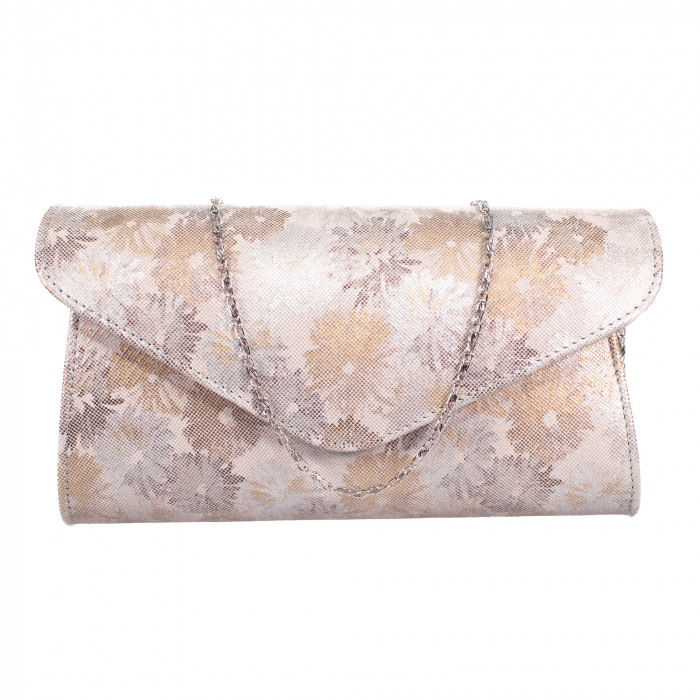 Plic elegant din piele naturala, model 08, Gri cu imprimeu floral [3]
