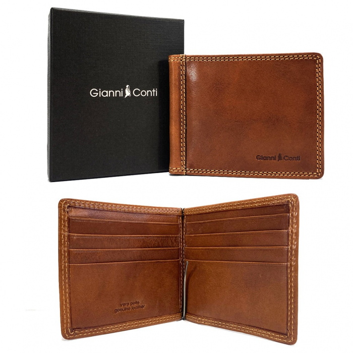 Port card Gianni Conti, din piele naturala seria 917101, Maro coniac [2]