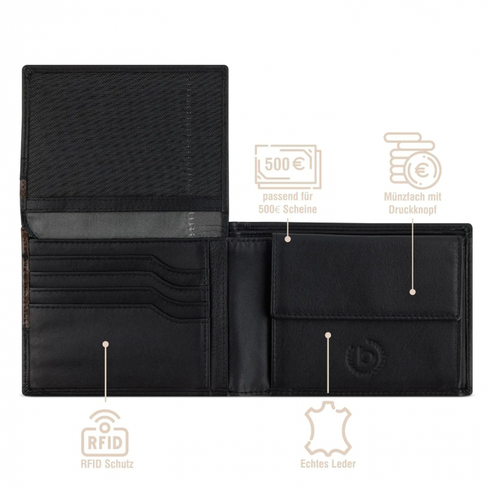 Portofel barbati din piele naturala, bugatti, seria Corso Deluxe, cu protectie anti scanare RFID, Negru [2]