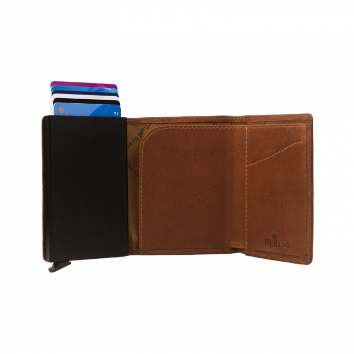 Portofel unisex cu suport pentru carduri, din piele naturala, The Chesterfield Brand, Lancaster, cu protectie anti scanare RFID, Maro coniac [2]