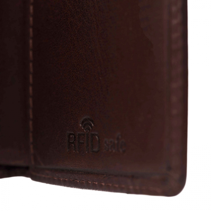 Portofel unisex cu suport pentru carduri, din piele naturala, The Chesterfield Brand, Lancaster, cu protectie anti scanare RFID, Maro inchis [4]