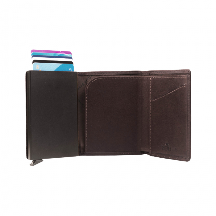 Portofel unisex cu suport pentru carduri, din piele naturala, The Chesterfield Brand, Lancaster, cu protectie anti scanare RFID, Maro inchis [2]