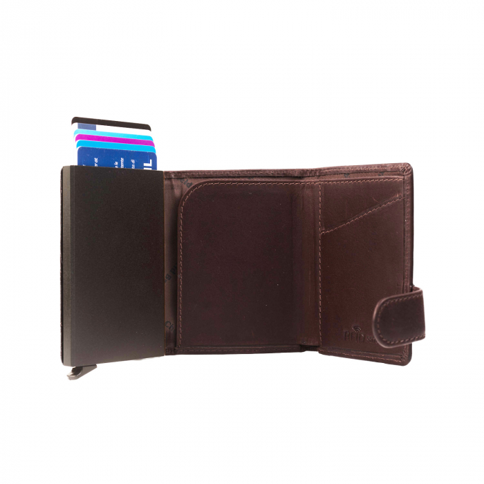 Portofel unisex cu suport pentru carduri, din piele naturala, The Chesterfield Brand, Leicester, cu protectie anti scanare RFID, Maro inchis [4]