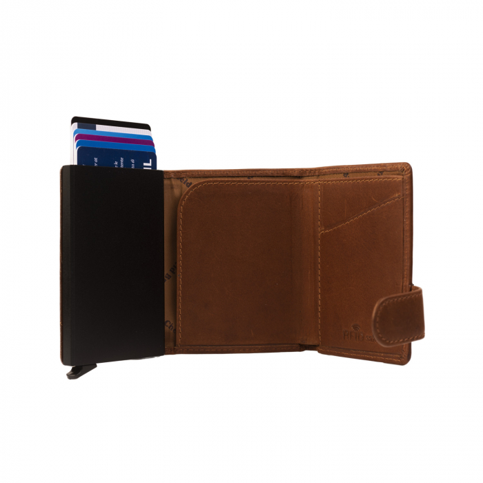 Portofel unisex cu suport pentru carduri, din piele naturala, The Chesterfield Brand, Leicester, cu protectie anti scanare RFID, Maro coniac [5]