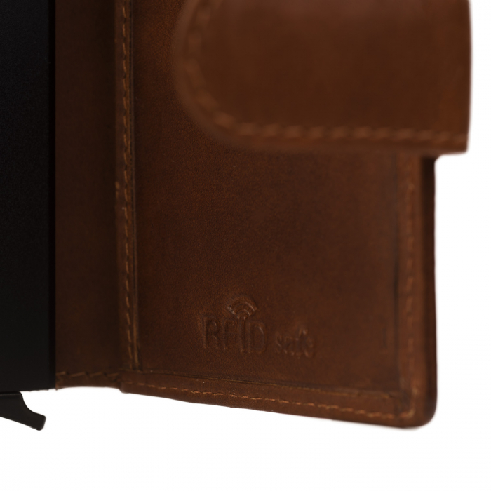 Portofel unisex cu suport pentru carduri, din piele naturala, The Chesterfield Brand, Loughton, cu protectie RFID, Maro coniac [4]