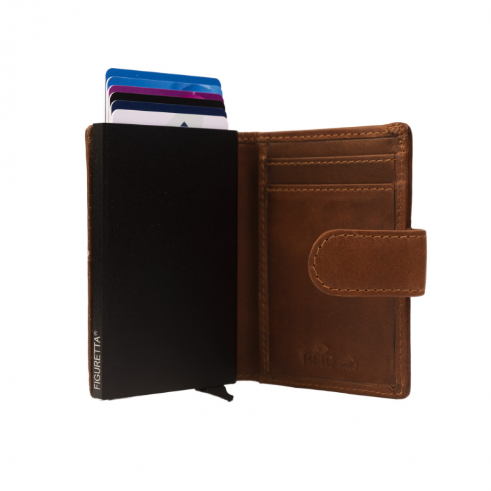 Portofel unisex cu suport pentru carduri, din piele naturala, The Chesterfield Brand, Loughton, cu protectie RFID, Maro coniac [5]
