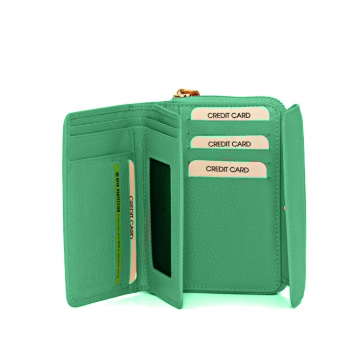 Portofel dama, Gianni Conti, piele naturala, protectie anti scanare RFID, seria 4318156, Verde mar [3]