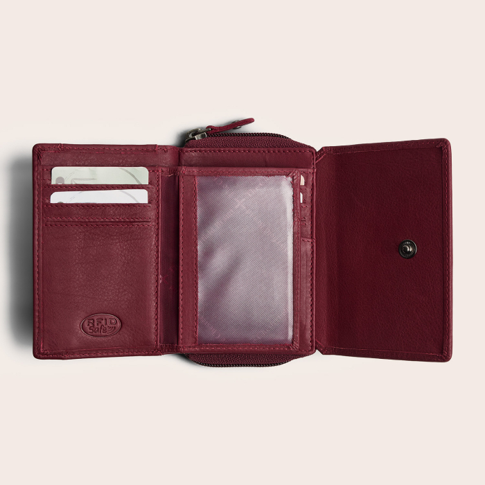 Portofel de dama, din piele naturala cu protectie RFID, The Chesterfield Brand, Zelan - Visiniu [5]