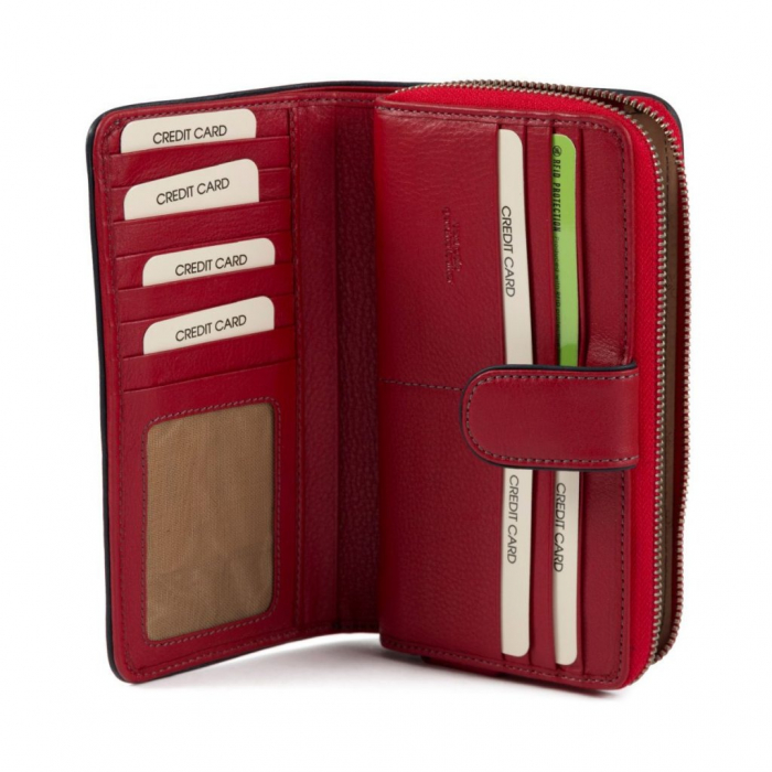 Portofel de dama, Gianni Conti, piele naturala, 588388, cu protectie RFID, Rosu [3]