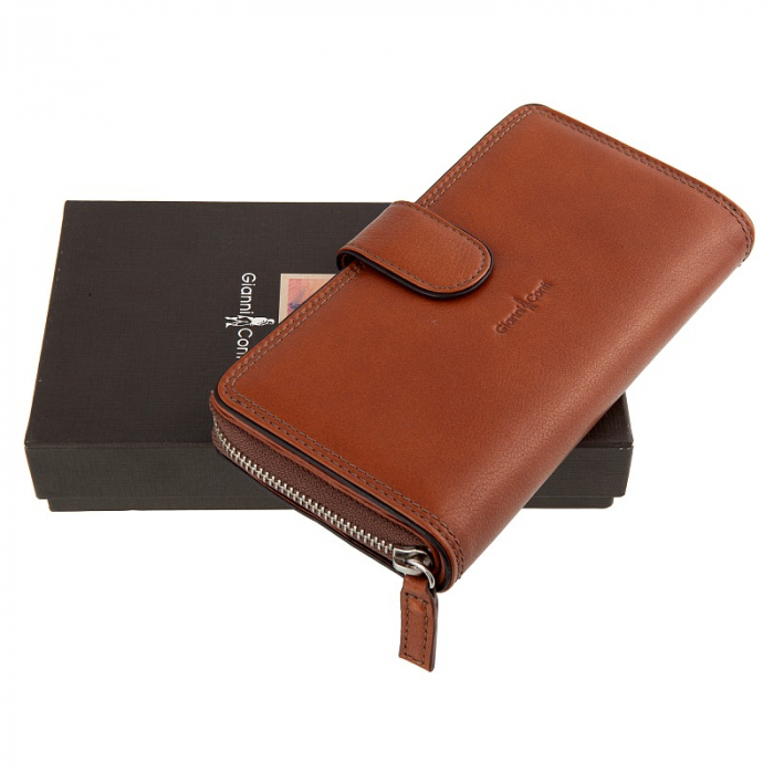 Portofel de dama, Gianni Conti, piele naturala, 588388, cu protectie RFID, Maro coniac [2]