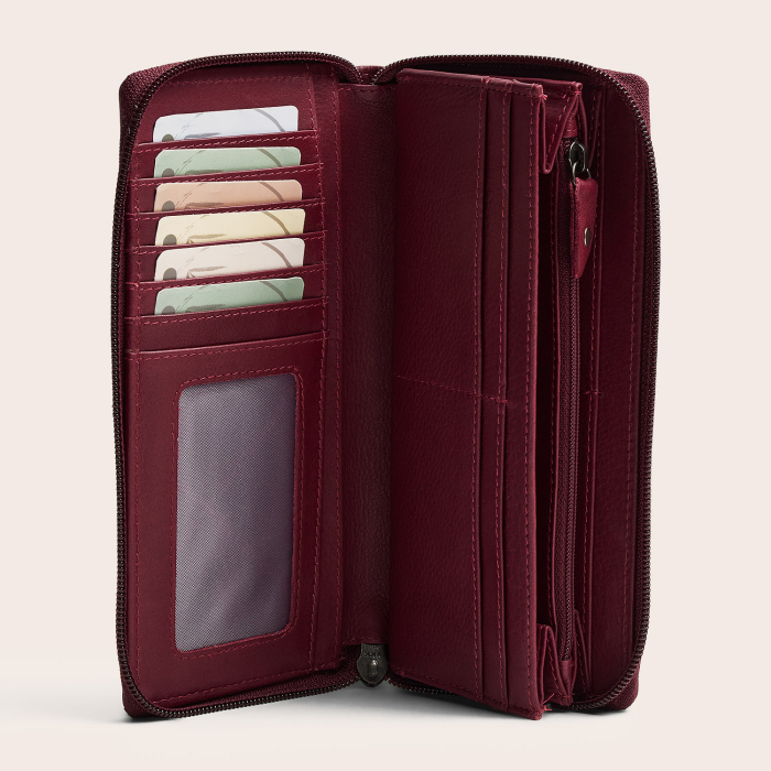 Portofel din piele naturala The Chesterfield Brand, cu protectie anti scanare RFID, Mirelle - Visiniu [4]
