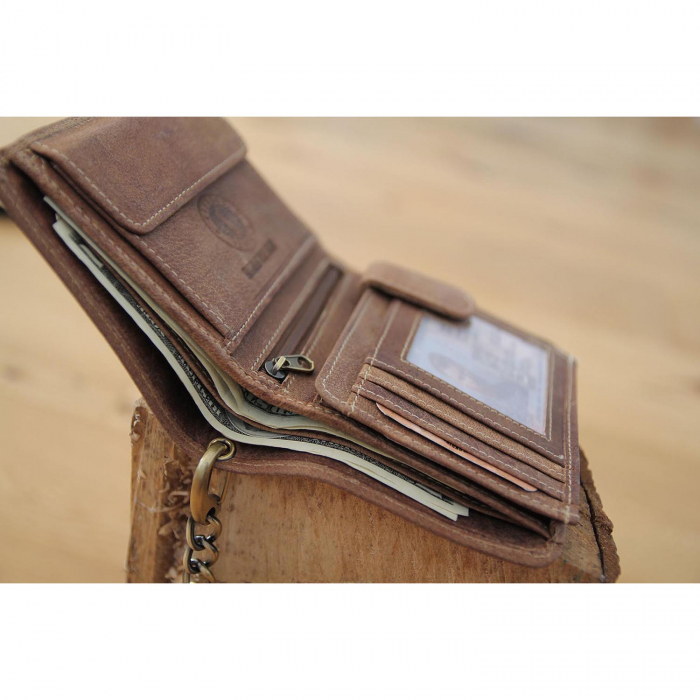 Portofel cu lant pentru motociclisti, Klondike, seria Wayne Bikers, din piele natural, Maro vintage [3]
