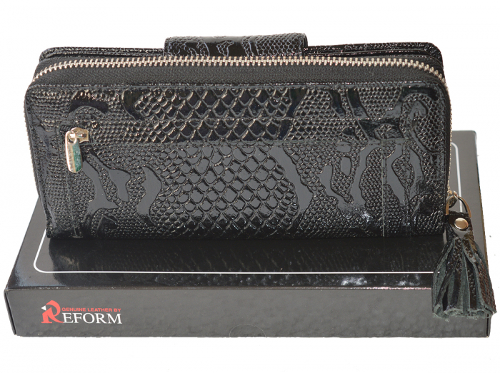 Portofel piele dama cu fermoar negru croco lac model 731 [2]