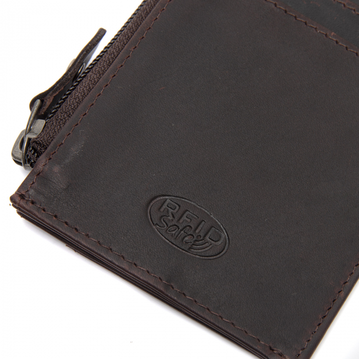 Port card slim unisex din piele naturala, The Chesterfield Brand, Livenza, cu protectie anti scanare RFID, Maro inchis [5]