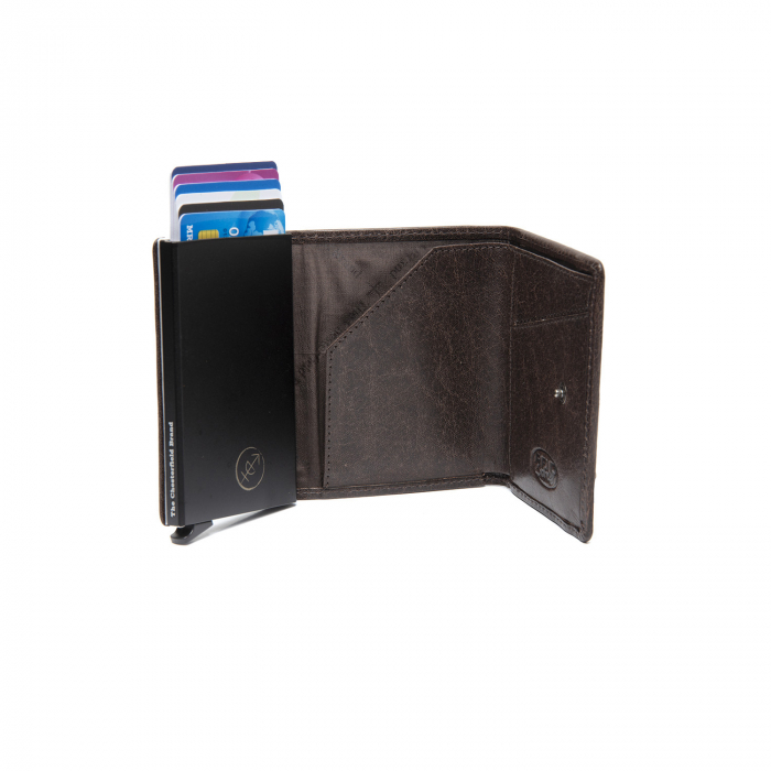 Portofel unisex cu suport pentru carduri, din piele naturala, The Chesterfield Brand, Gabriela, cu protectie anti scanare RFID, Maro inchis [4]