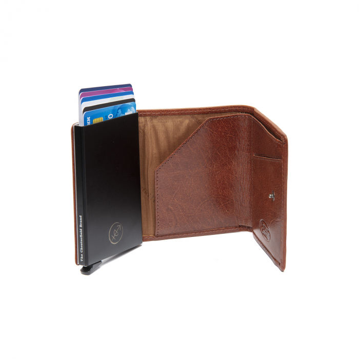 Portofel unisex cu suport pentru carduri, din piele naturala, The Chesterfield Brand, Gabriela, cu protectie anti scanare RFID, Maro coniac [6]