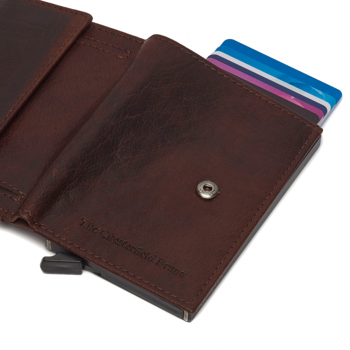 Portofel unisex cu suport pentru carduri, din piele naturala, The Chesterfield Brand, Hannover, cu protectie anti scanare RFID, Maro inchis [4]