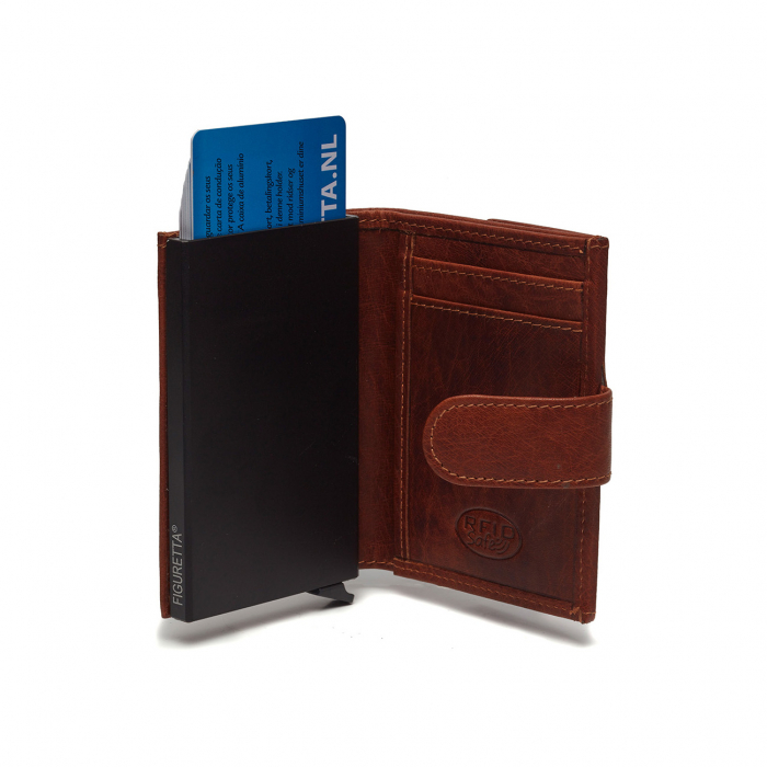 Portofel unisex cu suport pentru carduri, din piele naturala, The Chesterfield Brand, Hannover, cu protectie anti scanare RFID, Maro coniac [3]