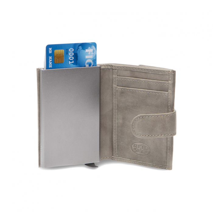 Portofel unisex cu suport pentru carduri, din piele naturala, The Chesterfield Brand, Hannover, cu protectie anti scanare RFID, Gri deschis [2]