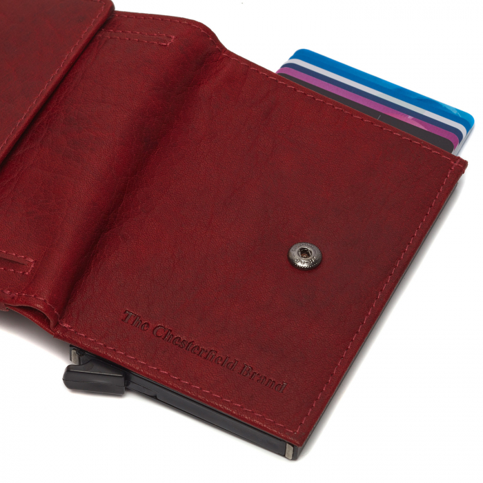 Portofel unisex cu suport pentru carduri, din piele naturala, The Chesterfield Brand, Hannover, cu protectie anti scanare RFID, Visiniu [4]