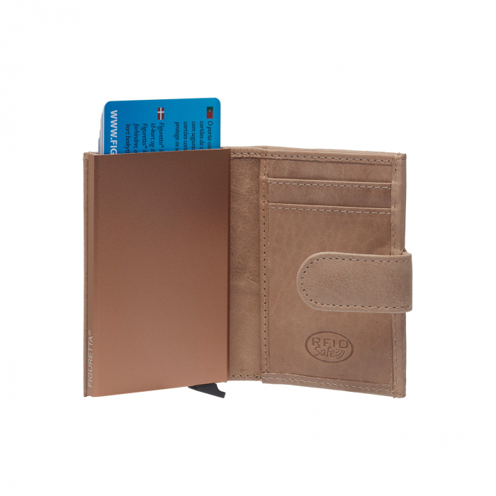 Portofel unisex cu suport pentru carduri, din piele naturala, The Chesterfield Brand, Hannover, cu protectie anti scanare RFID, Bej [4]