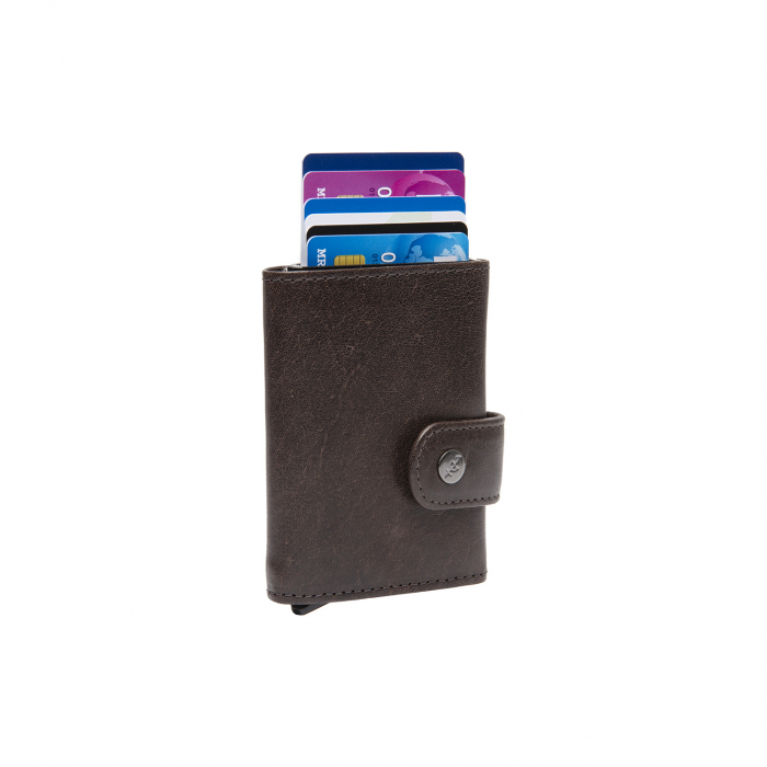 Portofel unisex cu suport pentru carduri, din piele naturala, The Chesterfield Brand, Larino, cu protectie anti scanare RFID, Maro inchis [2]