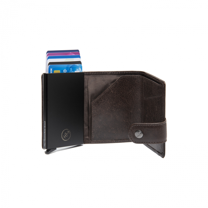 Portofel unisex cu suport pentru carduri, din piele naturala, The Chesterfield Brand, Larino, cu protectie anti scanare RFID, Maro inchis [5]