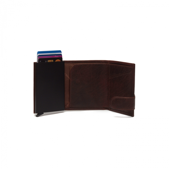 Portofel unisex cu suport pentru carduri, din piele naturala, The Chesterfield Brand, Mannheim, cu protectie anti scanare RFID, Maro inchis [2]