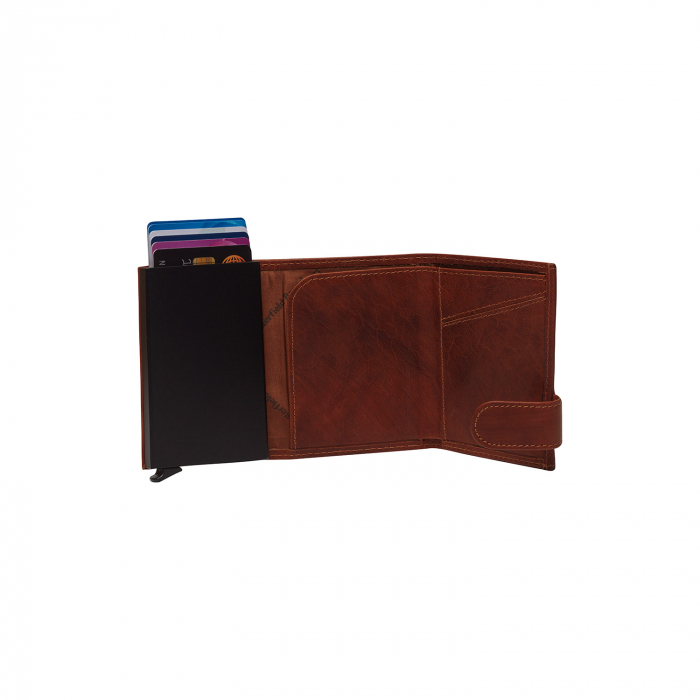 Portofel unisex cu suport pentru carduri, din piele naturala, The Chesterfield Brand, Mannheim, cu protectie anti scanare RFID, Maro coniac [2]