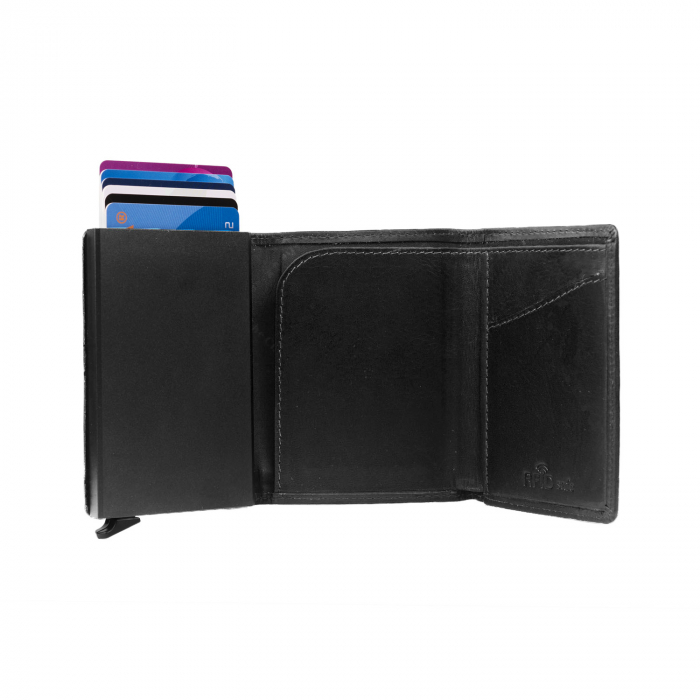 Portofel unisex cu suport pentru carduri, din piele naturala, The Chesterfield Brand, Palma, cu protectie anti scanare RFID, Negru [3]