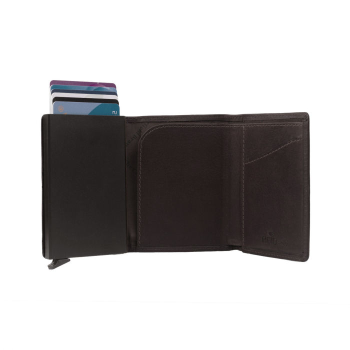 Portofel unisex cu suport pentru carduri, din piele naturala, The Chesterfield Brand, Palma, cu protectie anti scanare RFID, Maro inchis [3]