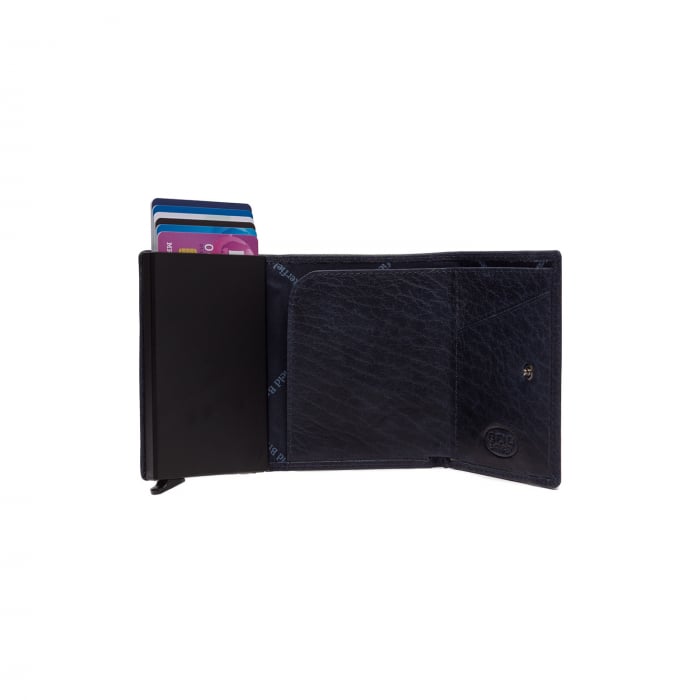 Portofel unisex cu suport pentru carduri, din piele naturala, The Chesterfield Brand, Paris, cu protectie anti scanare RFID, Bleumarin [2]