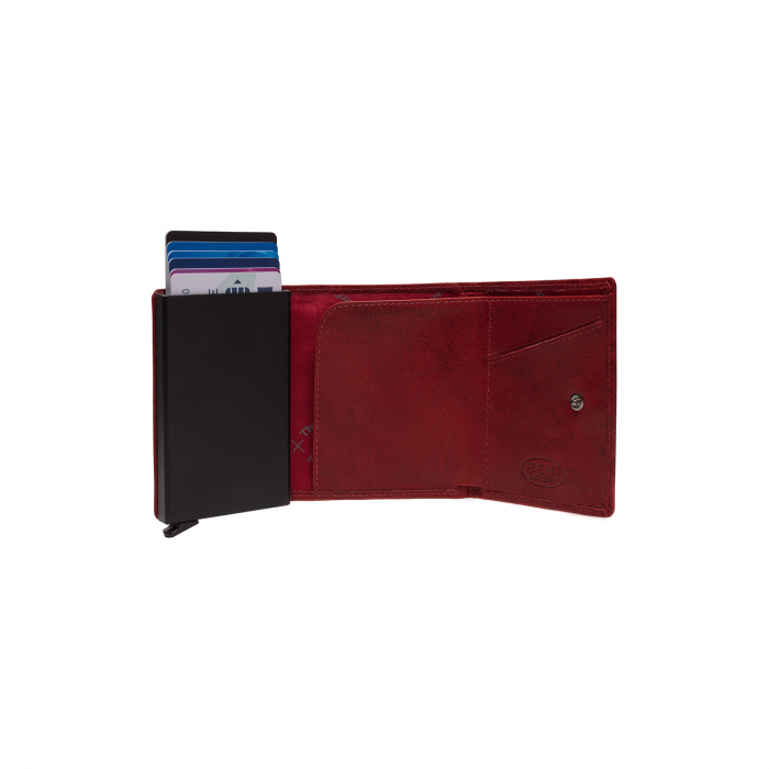 Portofel unisex cu suport pentru carduri, din piele naturala, The Chesterfield Brand, Paris, cu protectie anti scanare RFID, Rosu [3]