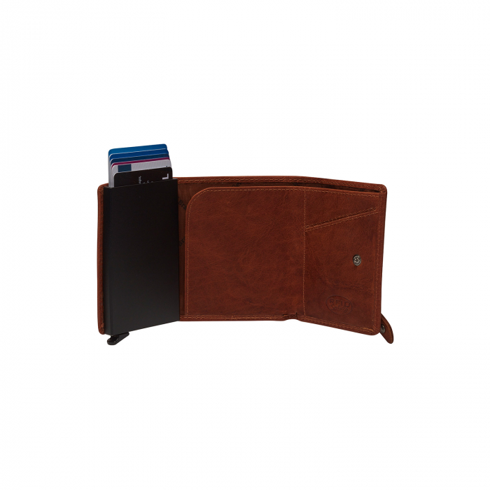 Portofel unisex cu suport pentru carduri, din piele naturala, The Chesterfield Brand, Paris, cu protectie anti scanare RFID, Maro coniac [2]