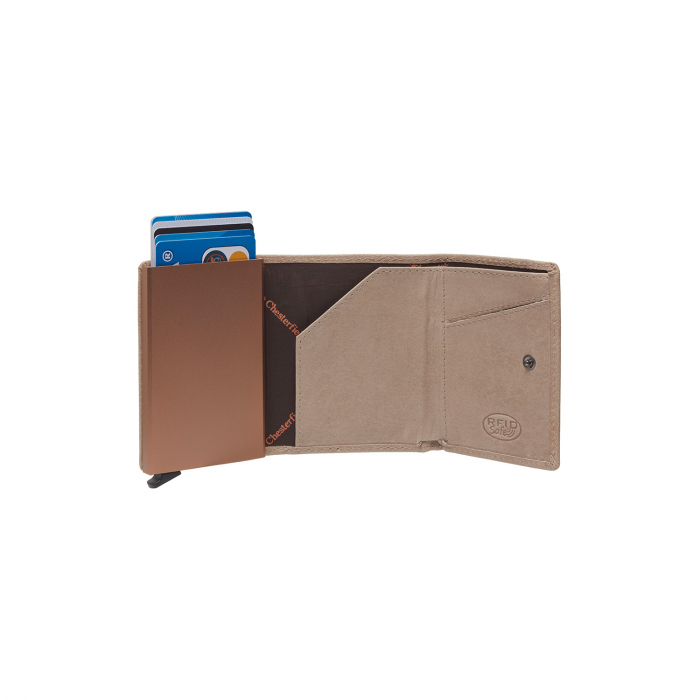 Portofel unisex cu suport pentru carduri, din piele naturala, The Chesterfield Brand, Paris, cu protectie anti scanare RFID, Bej [2]