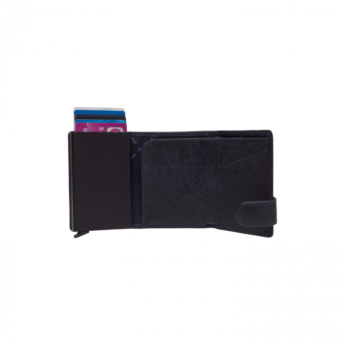 Portofel unisex cu suport pentru carduri, din piele naturala, The Chesterfield Brand, Portland, cu protectie anti scanare RFID, Bleumarin [3]