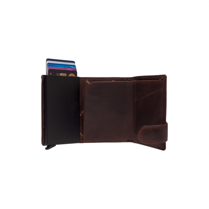 Portofel unisex cu suport pentru carduri, din piele naturala, The Chesterfield Brand, Portland, cu protectie anti scanare RFID, Maro inchis [3]