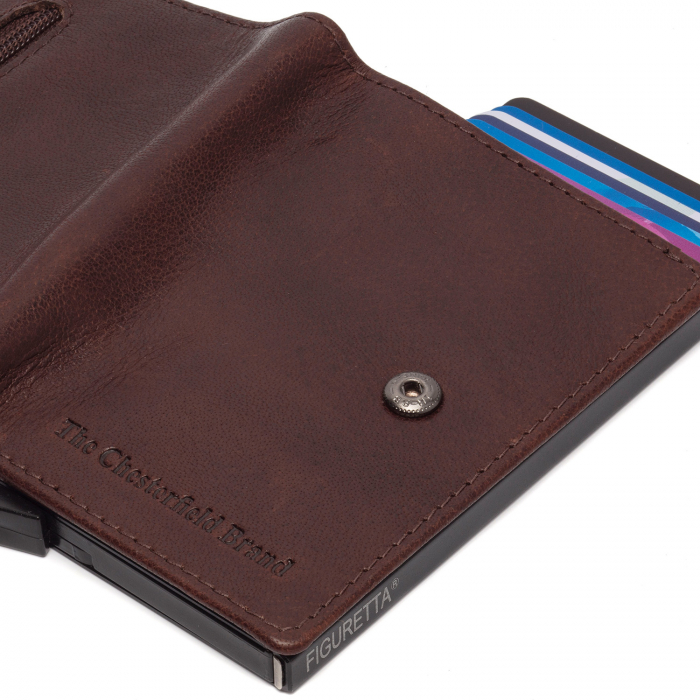 Portofel unisex cu suport pentru carduri, din piele naturala, The Chesterfield Brand, Prague, cu protectie anti scanare RFID, Maro inchis [5]