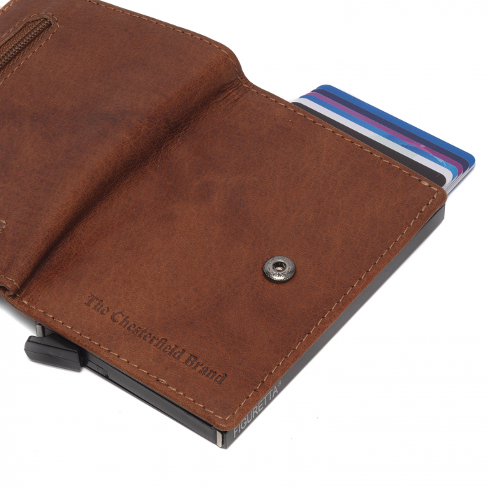 Portofel unisex cu suport pentru carduri, din piele naturala, The Chesterfield Brand, Prague, cu protectie anti scanare RFID, Maro coniac [5]